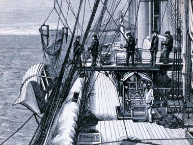 Dredging and sounding equipment on the H.M.S. Challenger. (NOAA Photo Library).