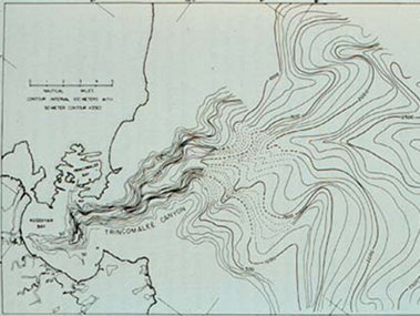 Trincomalee Canyon, Sri Lanka surveyed by Pioneer Survey made during the International Indian Ocean Expedition, 1964.