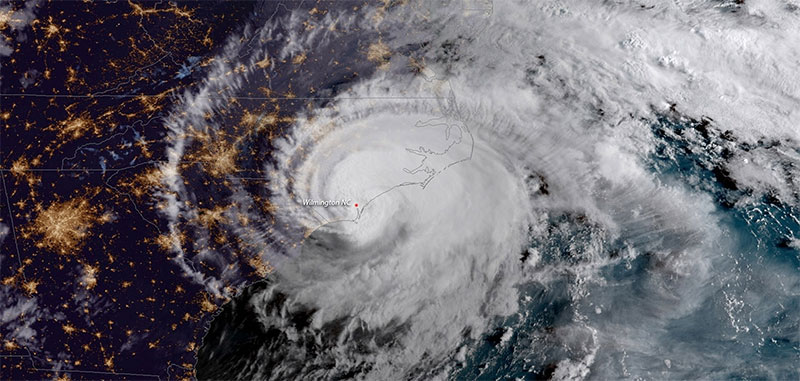 GOES-East satellite image of Hurricane Florence making landfall at Wrightsville Beach, North Carolina on Sept. 14, 2018. GOES-East satellite image of Hurricane Florence making landfall at Wrightsville Beach, North Carolina on Sept. 14, 2018.