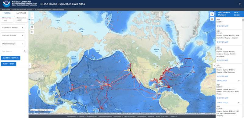 Screenshot of the NOAA Ocean Exploration Data Atlas Screenshot of the NOAA Ocean Exploration Data Atlas