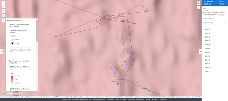 Screenshot of the NOAA Ocean Exploration Data Atlas ROV Dive Pop-Up Windows Screenshot of the NOAA Ocean Exploration Data Atlas ROV Dive Pop-Up Windows