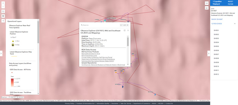 Another screenshot of the NOAA Ocean Exploration Data Atlas ROV Dive Pop-Up Windows Another screenshot of the NOAA Ocean Exploration Data Atlas ROV Dive Pop-Up Windows