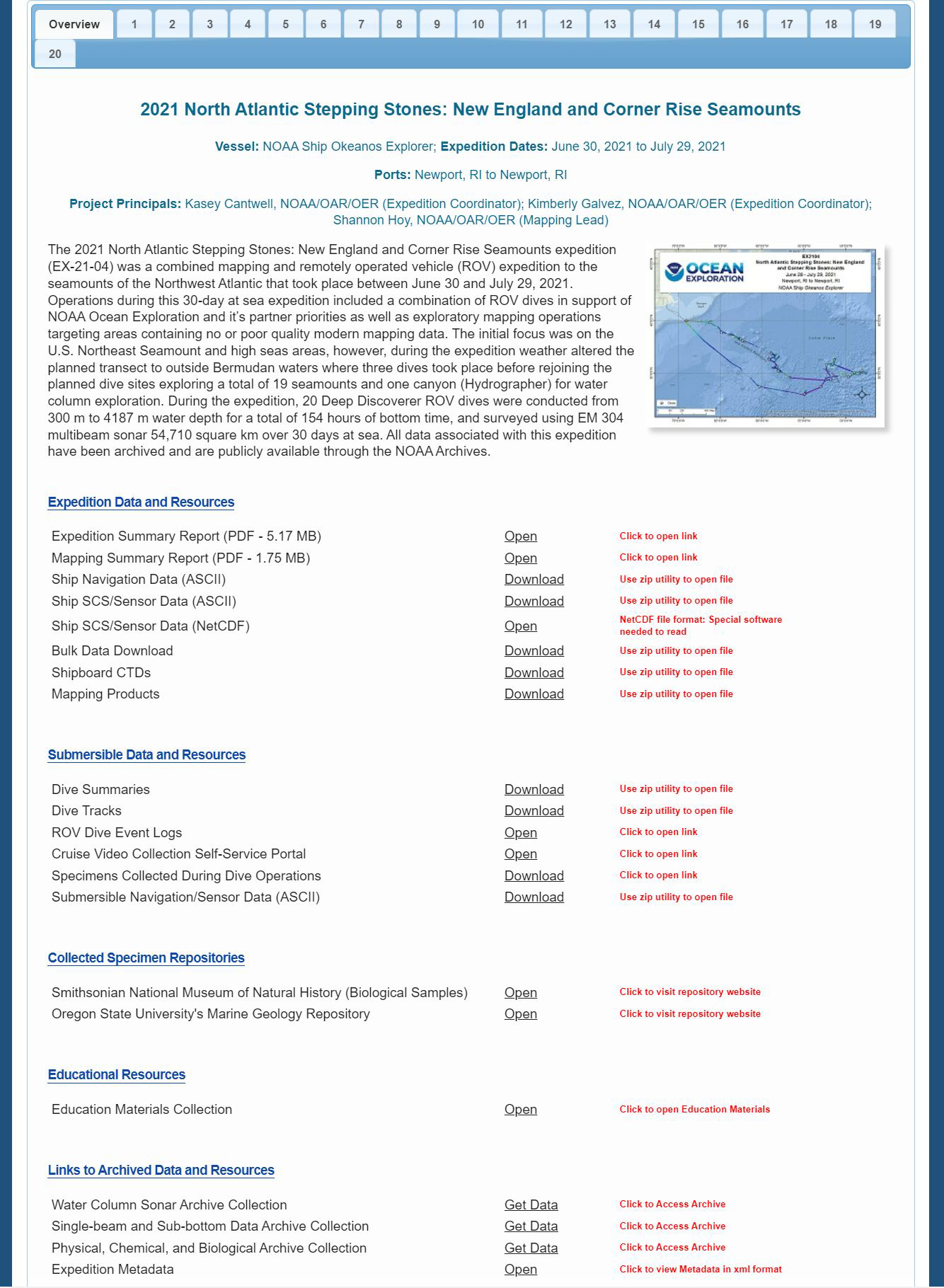 Screenshot of the NOAA Ship Okeanos Explorer Data Landing Pages Screenshot of the NOAA Ship Okeanos Explorer Data Landing Pages