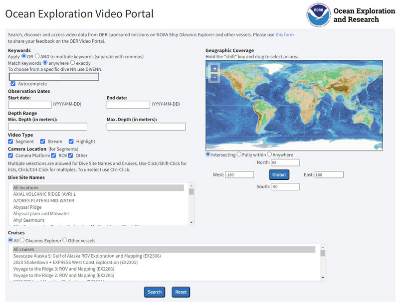 Screenshot of the Ocean Exploration Video Portal Screenshot of the Ocean Exploration Video Portal