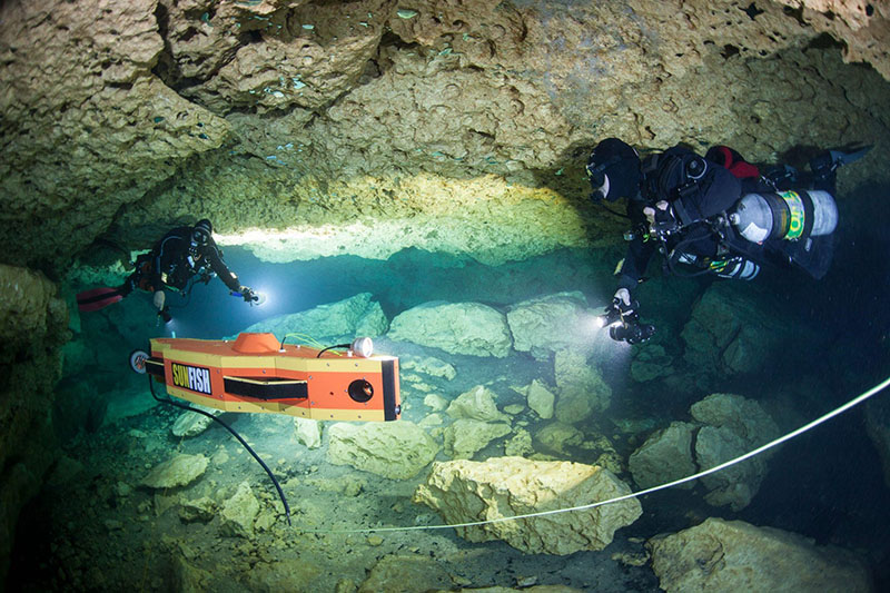 The SUNFISH® autonomous underwater vehicle, which the team will use to explore submerged caves and rock shelters.