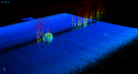 Preliminary point cloud data from a Trimble SX10 scanning total station set up on boulders on the shoreline of Agat facing inland to measure bank erosion at the shoreline in February 2023.