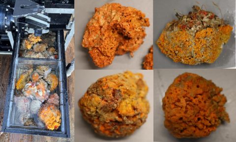 A selection of orange sponges collected during the search for Raspaillidae — a target sponge that contains an antiparasitic compound — during Exploration of Deepwater Habitats off Puerto Rico and the U.S. Virgin Islands for Biotechnology Potential.
