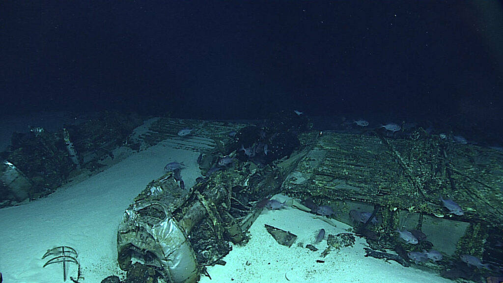 There are not just ships in the deep ocean wanting to be uncovered, there are other artifacts of our past including this aircraft lost in the vicinity of Tinian and Saipan. This B-29 Superfortress aircraft, one of the largest aircraft flown by the United States in World War II, was discovered in 2016 using our remotely operated vehicle Deep Discoverer.