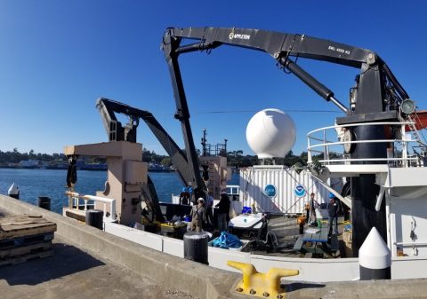 VSAT Antenna:  Streaming of the live video is possible because of the satellite antenna system under the white dome. The system packs up into the container it is mounted on.