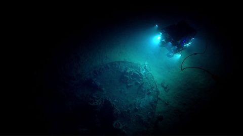Figure 3. During the seventh dive of the Gulf of Mexico 2017 expedition, ROV Deep Discoverer explored an unknown shipwreck identified by the Bureau of Ocean Energy Management simply as “ID Number 15377.”